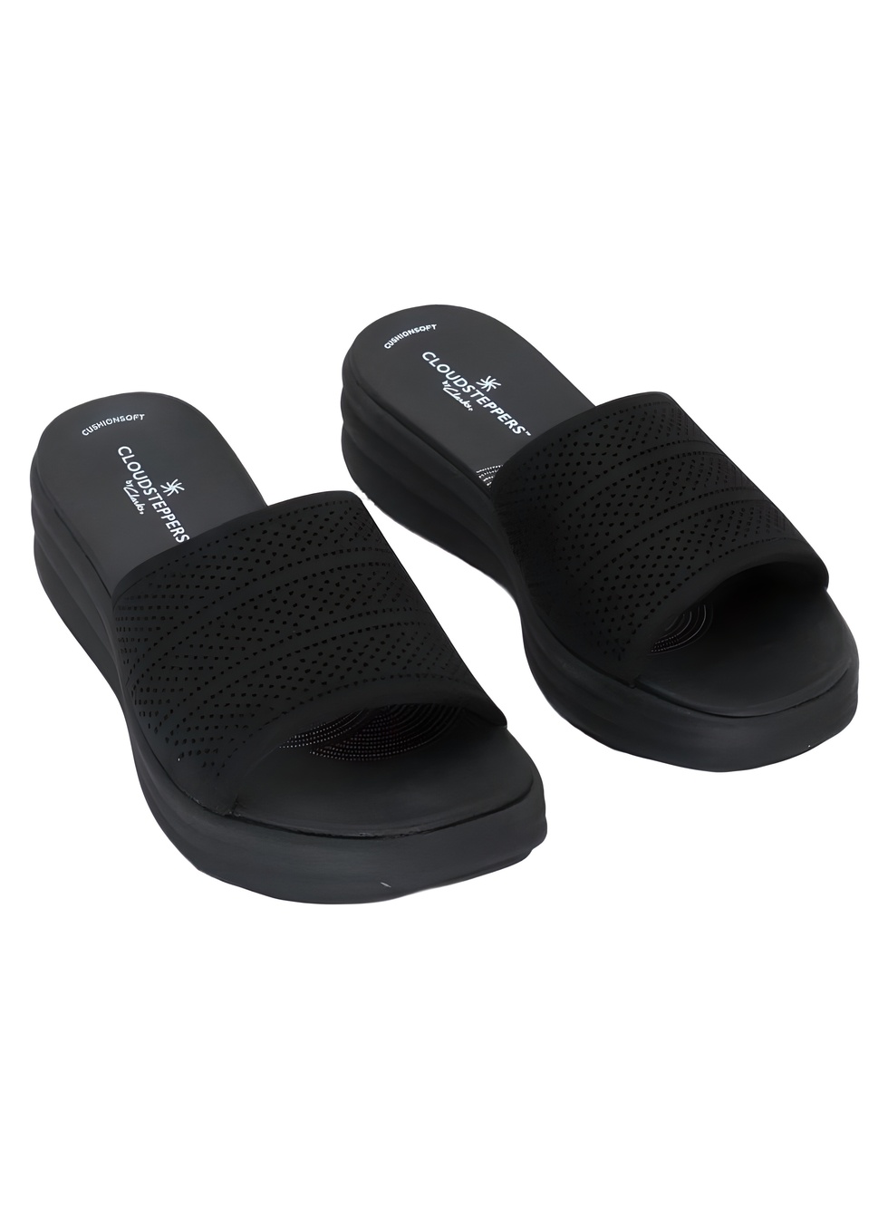 Clarks Cloudsteppers Drift Twist Black Wedge Slide Sandals Size 5M